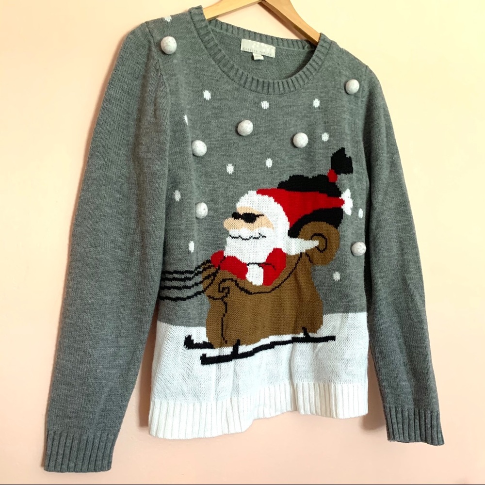 Ugly Christmas Santa 3D Pom Pom sweater